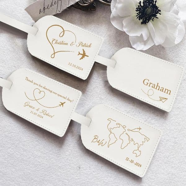 Personalized Pu Leather Luggage Tag Monogrammed Couple Travel Baggage Label Tags Wedding Bridal Shower Gift for Family Friends 260528