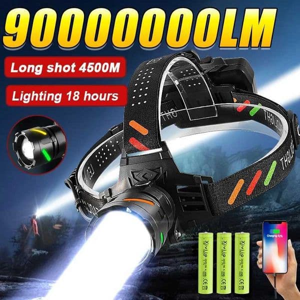 90000000LM Most Powerful LED Headlamp Ultra Bright 4500M Head Flashlight Rechargeable Head Torch Fishing Hunting Headlight 18650 S260527DFED