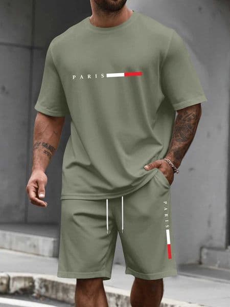 Mens Tracksuit 2 Piece O-neck Short Sleeve Shirt Shorts Set Mens Running Suit Plus Size T shirts Man Clothing Summer T-shirt Q260528
