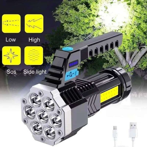 High Power Rechargeable Led Flashlights 7LED Camping Torch With Cob Side Light Lightweight Outdoor Lighting ABS Material S260527