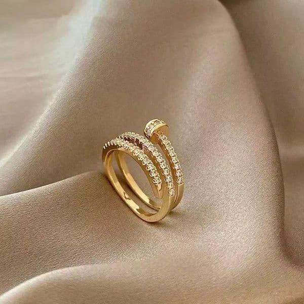 1pcs Gold-color Ring Ladies Fashion Style Multi Layer Copper With Zirconia Cold Wind Hand Jewelry Q260529