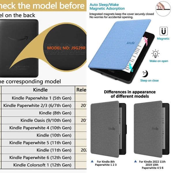 Case for Kindle 2024 2022 2021 Paperwhite Colorsoft 1 2 3 5 6 10th 11th 12th Generation 6 68 7 Inch Magnetic Pouch Cover Shell X260529