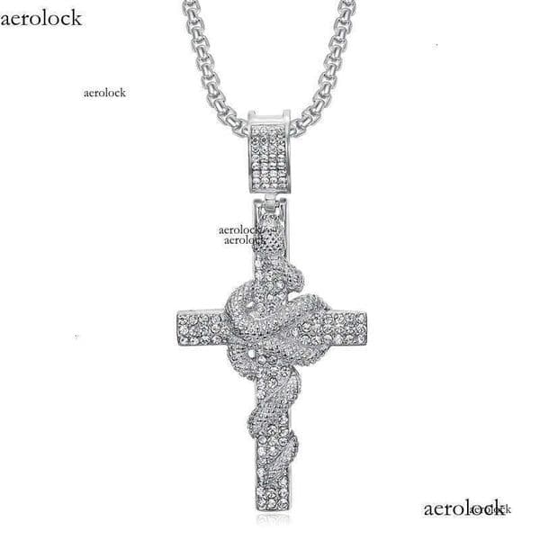 Retro Fine Snake Dish Cross Pendant Necklace 316L Stainless Steel Gold Plated Fashion Non-fading Not Sensitive Men Jewelry