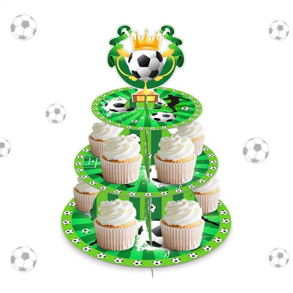 3 Tier Football Sports Soccer Party Cake Display Stand Kid Birthday Dessert Cupcake Rack Stand Baby Shower Party Cake Tray Decor 260529