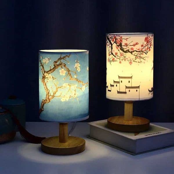 LED Table Lamps Decoration Plum Blossom Desk Dimmable EU Plug Night Light Chinese Style Fabric Simple Bedroom Bedside Lights M260529