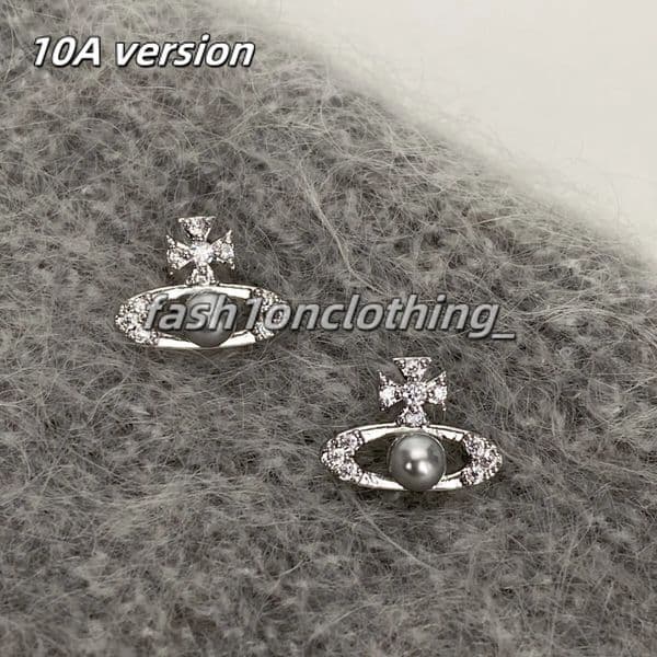 Luxury Brand Designer Jewelry 925 Silver Needle Simple Gray Pearl Saturn viviane Earrings Planet Earrings High-End Small Elegant Women's Earrings Wholesale 1b0
