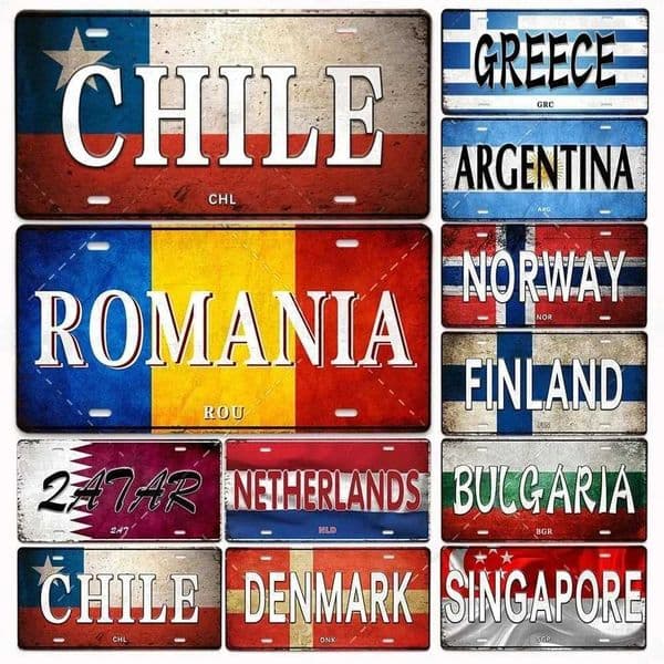 Popular Tourism Country Posters Vintage Metal Aluminum Signs License Plate Poster Car Garage Home Decor Plaque Art Painting C260529