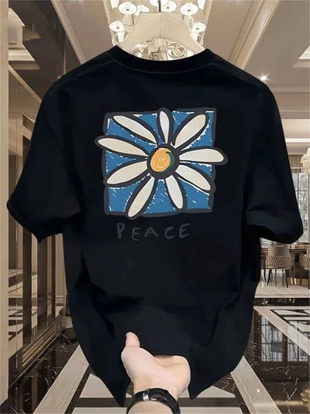 Peace Daisy Flower Graphic T for Men Breathable 100 Cotton Perfect for Summer Casual Strtwear Artistic Style D260529