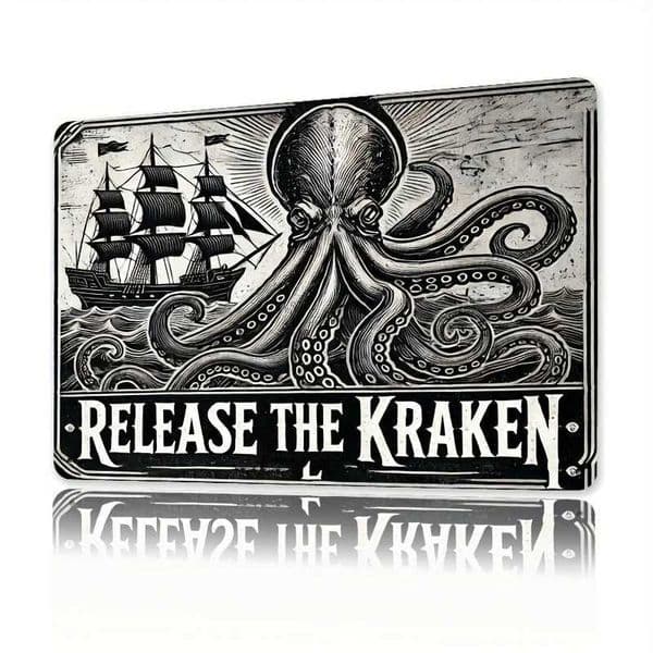 Home Relaxation Release the Kraken Metal Sign - Nautical Themed Wall Art Tin Decoration for Bars Cafes Beach Villas C260529