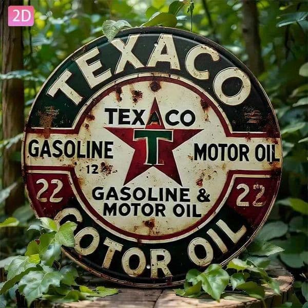 Vintage Texaco Motor Oil Metal Sign - Round Aluminum Wall Decor with Retro Red White Green Design for Garage Kitchen C260529