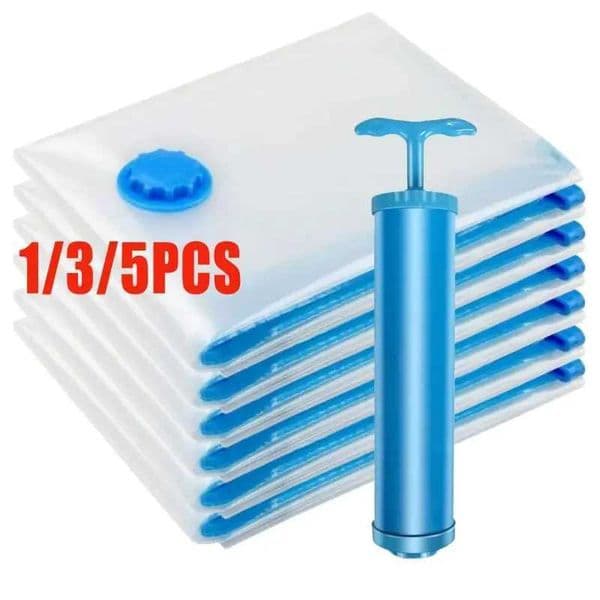 Vacuum Bag for Clothes Air Vacuum Bag with Pump Travel Essentials Space Saver Bags for Comforters Blankets Storage OrganizerR260529