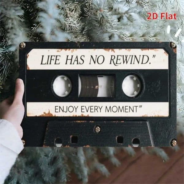 Vintage Metal Wall Art Life Has No Rewind Retro Cassette Sign 78x118 Inch Rustic Iron Home Decor for Living Room Indoor Outd C260529