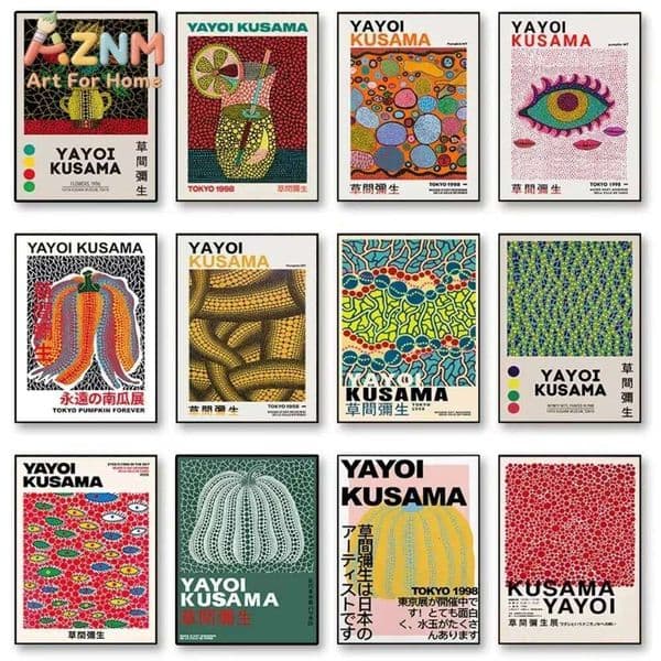 1pc Yayoi Kusama Exhibition Pumpkin Flower Wall Art Poster Prints Abstract Canvas Painting Picture for Room Home Decor 26L0529