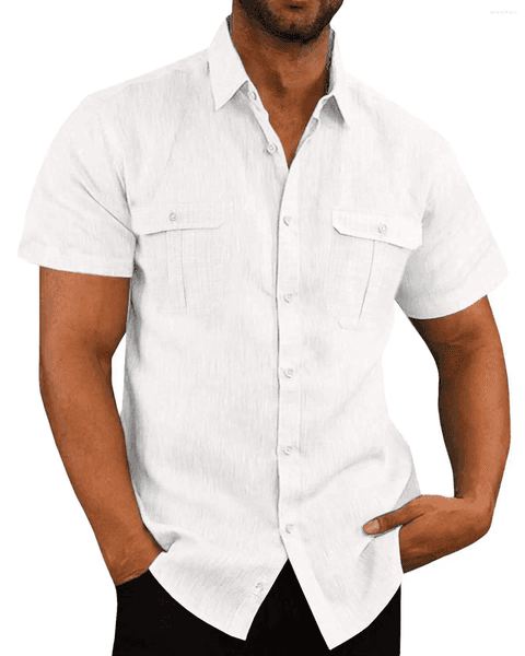 Men's Casual Shirts Short Sleeve Linen Shirt - Summer Style With Dual Pockets And Button-Down Front