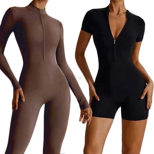 Summer Zipper Workout Jumpsuit Sports Overalls Women Gym Clothing Running Fitness Suits Gym Tracksuit Short Sportswear Yoga SetR260529
