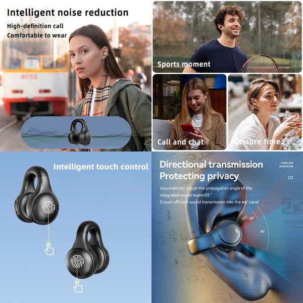 Wireless Headphones Bluetooth Headset With Mic Handsfree Noise Canceling Earphones Clip Ear Music Sports Gaming Earplug X260529