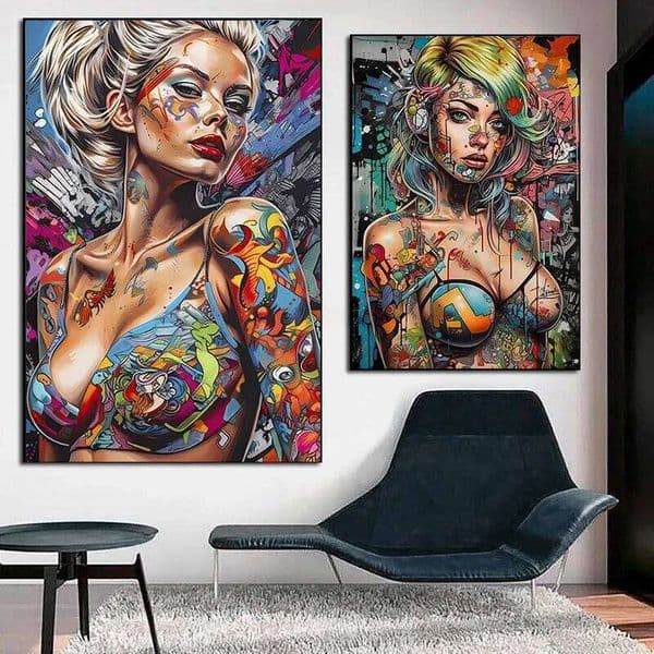 Graffiti Abstract Cool Girl Wall Art Poster Modern Pop Sexy Woman Canvas Painting Living Room Bedroom Home Decor Mural Picture 26L0529