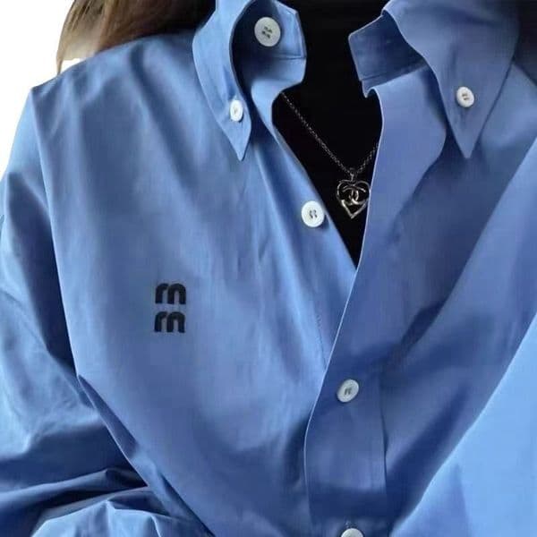 Loose Designer shirts women blue Blouse fashion spring embroidery luxury Base Shirt womens long sleeve lapel coat tops