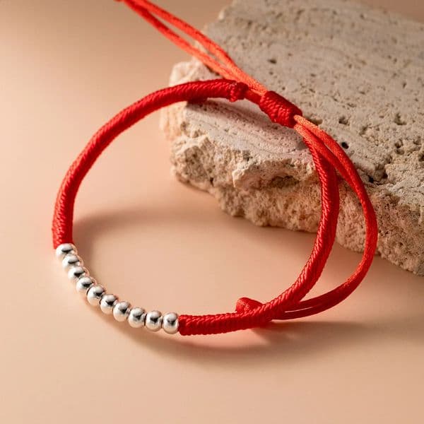 20cm 925 Sterling Silver Rope Bracelets Women Silver Bead Red Thread Line String Bracelets For Women Girl Lucky 260528