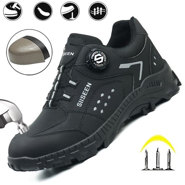 Steel Toe Safety Shoes for Men - Puncture Proof Slip Resistant Durable Work Boots for Construction Outdoor Industrial Use 260528