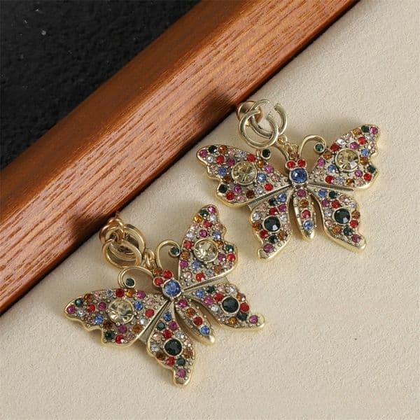 gg earrings luxury jewelry designer earring Colorful Letter Diamond Butterfly Earrings Designer for Women Fashion Party Gift
