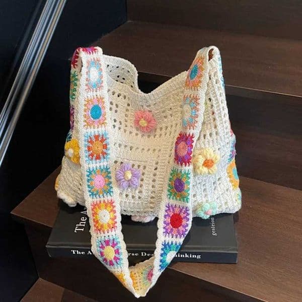 Womens Boho Crochet Bag Designer Flowers Knitted Handbags Large Capacity Summer Beach Woven Shoulder Bag Girls Tote Shopper BagR260529