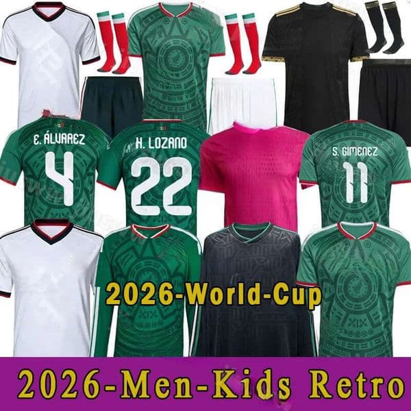 Green Mexicos jersey 2026 World Cup Home away Kit soccer jerseys A. VEGA C. HUERTA L. ROMO RAUL football shirts men kids kit set Third goalkeeper training