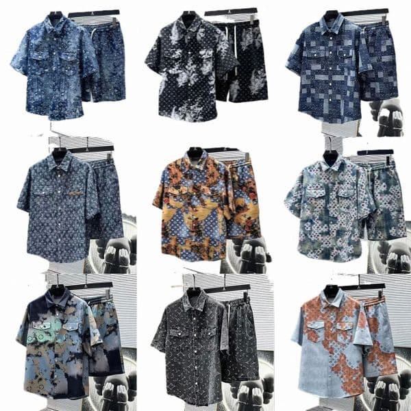 designer Mens Denim Tracksuit Full Letter Print Polo Shirt and Shorts Set Luxury Casual Short Sleeve Denim Jacket Jorts Men v7SE#