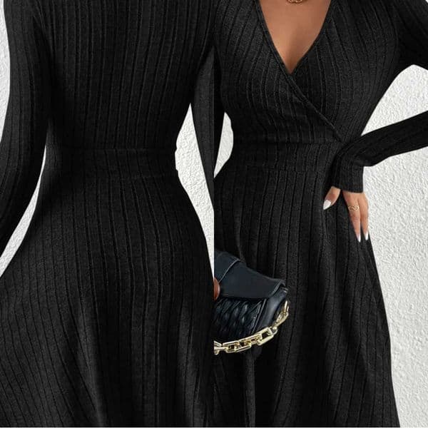 New for autumn/Winter 2024 Women Knit Slim Sexy Bodycon Dress V-Neck Long Sleeve Dress Solid Casual Midi Sweater Dress L260528