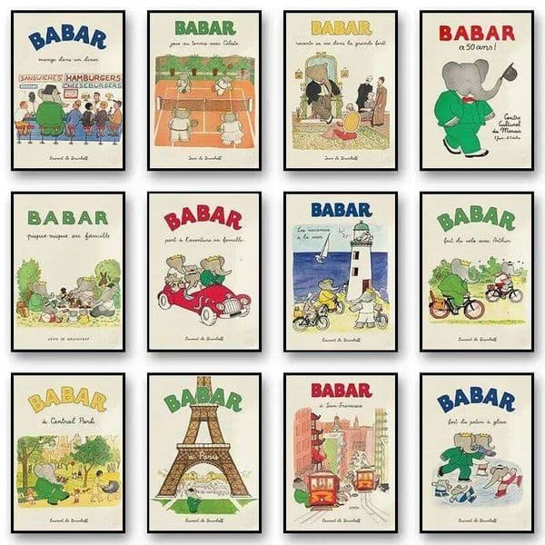 1pc frameless Painting Cartoon Elephant Babar Family Car Cute Yoga Anime Poster and Prints Canvas Printing Wall Art Pictu 26L0529