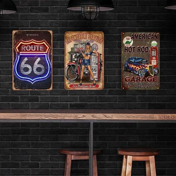 Route66Charm Vintage American Garage Iron Sign -Motorcycle Wall Art - Exclusive Decor for Home Bars Man Cave Makeovers C260529