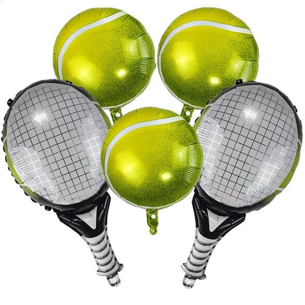 5pcs Tennis Party Balloons Supplies Tennis Racket Shape Mylar Balloons for Sports Tennis Theme Birthday Party Decoration 260529