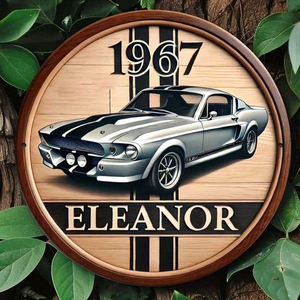 2D Flat 1967 Eleanor Mustang Car Round Metal Tin Sign - Retro Muscle Car Themed Wall Decor Vintage Automotive Art for Garage C260529