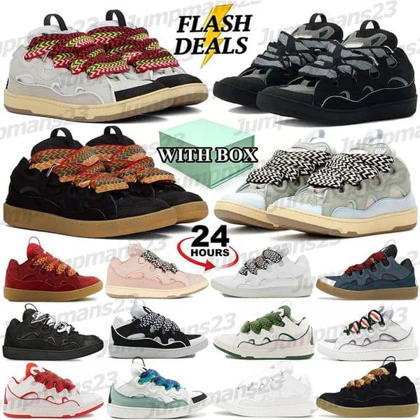 AAA+ Quality Designer Casual Curb Shoes Embossed Leather Sneakers Denim Blue Pink Green Nappa Calfskin Platform Rubber Sole Casual Trainers dhgates