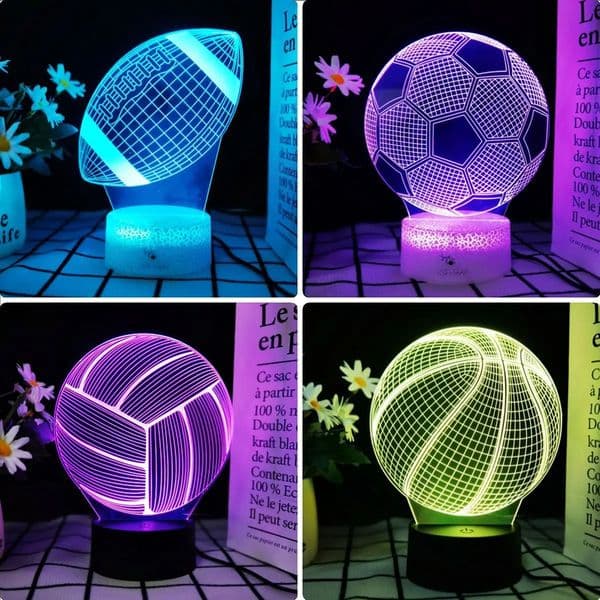 Basketball and Football shaped Night light 3D llusion Light 7/16 color touch adjustable USB Charging Decoration Birthday Gift 260529