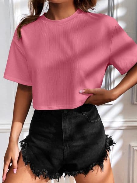Womens shortsleeve Tshirt solid color college style agereducing top 260529