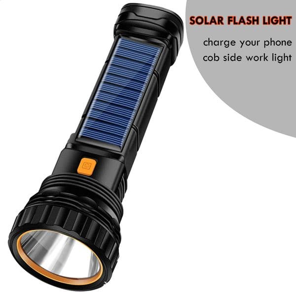 Solar LED Flashlight Waterproof Outdoor Flash Light 1000 Lumens Rechargeable Solar/USB Charging Emergency Supply Strobe Light 260528
