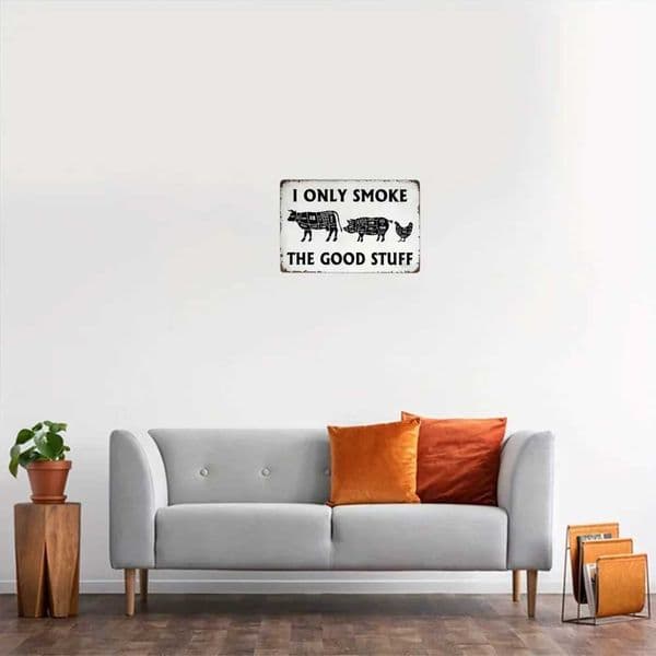 1pc Vintage BBQ Sign I Only Smoke the Good Stuff Iron Metal Wall Poster for Kitchen and Patio Decor C260529