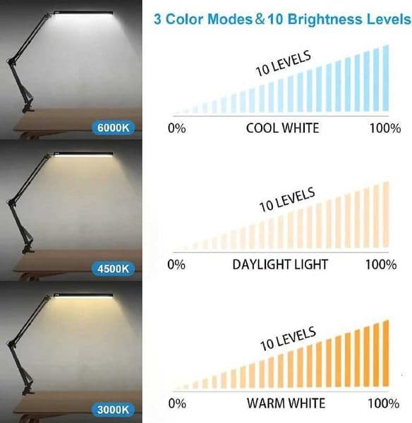 LED Folding Metal Desk Lamp Clip on Light Clamp Long Arm Diming Table Lamp 3 Colors Adjustable For Living Room Reading Computers M260529