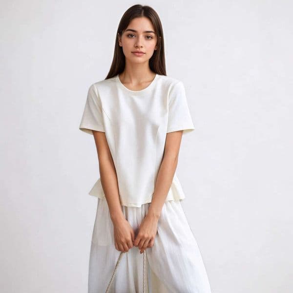 Summer Women S Ruffle Hem Round Neck Short Sleeve T Shirt Slim Fit Flattering Versatile Trendy Top Luanyun