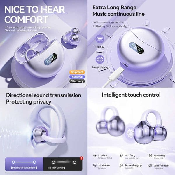 2026 Open Ear Clip Earbuds ENC Wireless Bluetooth54 Headphone Noise Cancelling Earphone With Mic For Android iOS New X260529