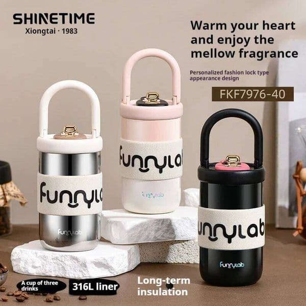 Girls Stainless Steel Coffee Thermos Cup 316L High Polished Finish with Portable Handle Cute Water Bottle for On-the-Go W260529