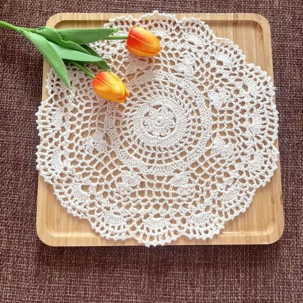 Traditional Handmade Crochet Flower Star Snow A Crystal Round 30CM American 28g Dinner Plate Mat Wabi-Sabi Style Amazon