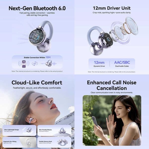 VENTION A11 Pro Ear Clip Wireless Earphones Bluetooth 60 Hi-Res Open Earbuds earrings 4-Mic ENC Sports Earbuds IP4X Waterproof X260529