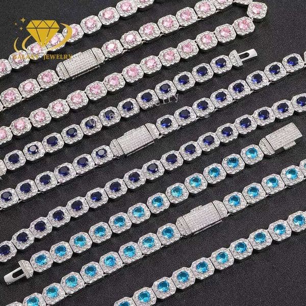 10mm Ice Out Hui Shi Bracelet Red Green Pink Blue Black Cluster Tennis Chain Necklace