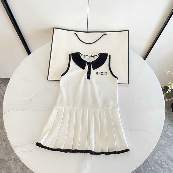 2025 summer new Korean version girls sleeveless POLO pleated dress with college style cute and elegant girls skirt L260529QT2Q