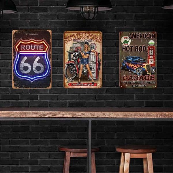 High Definition Tin Sign Vintage Route 66 Retro Metal Wall Art Decor Set for Man Cave Garage Bar Pub Auto Enthusiast Room C2605291