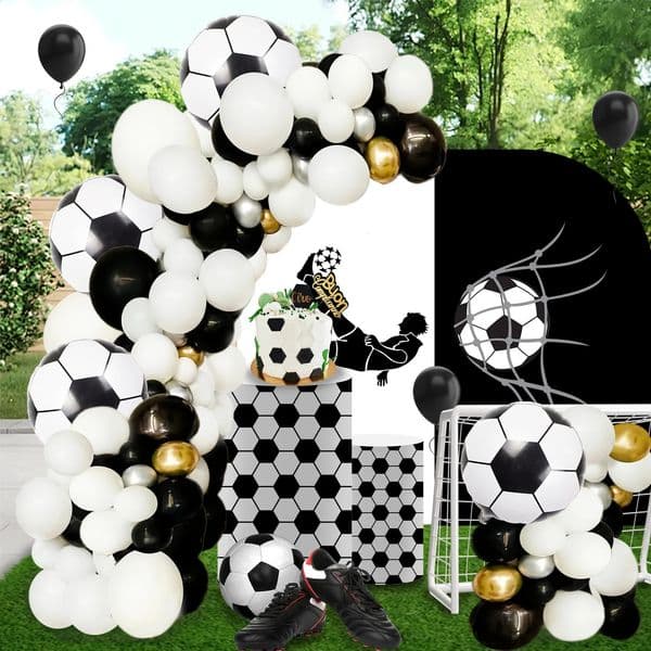 107Pcs Black and White FootballThemedB alloonA rchS et4 1 8inchF ootballF oilB alloonsB lacka ndW hiteL atexB alloonsS ootb 260529