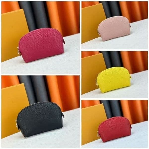 Genuine Leather Water Ripple Cosmetic Bag, Shell Shape Waterproof Makeup Pouch for Travel