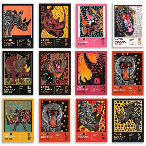 Animal Poster Yayoi Kusama Rhinoceros Monkey Art Printing Painting Home Wall Decoration Frameless 26L0529